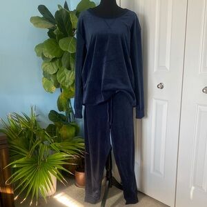 New Felina XXL Velour Midnight Blue Lounge Set Crewneck And Joggers Sweatpants